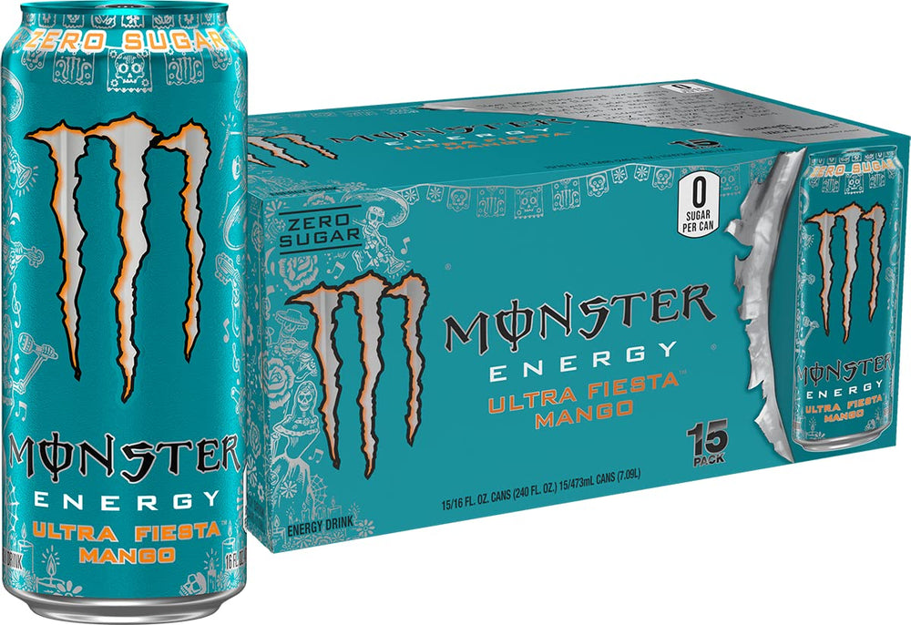 Monster Ultra Fiesta Mango front can showing vibrant label and cooling appeal