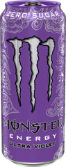 Monster Ultra Violet close-up of can texture highlighting label details and freshness