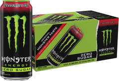 Monster Zero Sugar Strawberry Shot front can showing branding and green can, energizing boost
