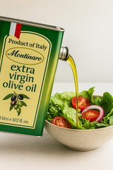 MONTINARO closeup label detail highlighting Coratina monovarietal and origin benefits