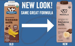Close-up of Mooala carton label highlighting organic ingredients and cocoa