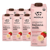 Mooala front carton showing strawberry bananamilk branding and organic label benefit