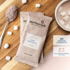 Moonstruck mix pouring into mug illustrating fast preparation and creamy result