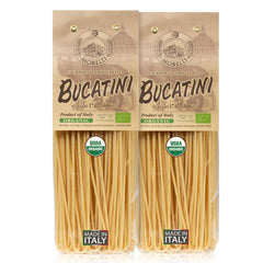MORELLI front packaging showing organic bucatini and label benefits