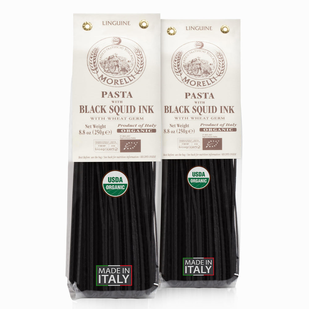 Morelli front packaging showing two 8.8 oz packs and striking black color for gourmet presentation