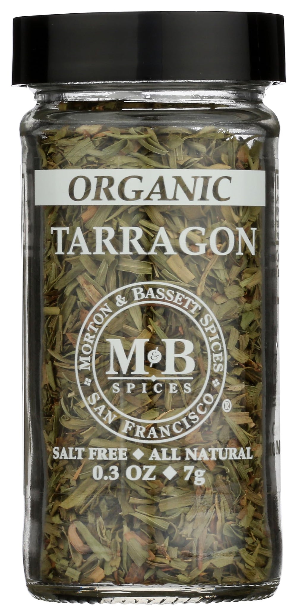Morton & Bassett jar front showing tarragon herb and clear glass for easy storage
