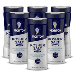 Morton coarse kosher salt front packaging showing brand and shaker usefulness
