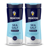 Morton coarse sea salt front packaging showing brand and size for easy recognition and convenience