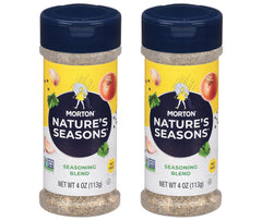 Morton Nature's Seasons front packaging showing two 4oz shakers and label clarity benefit