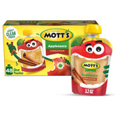 Mott's front packaging showing 48-count cinnamon applesauce pouch convenience