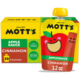 Mott's front packaging of cinnamon applesauce pouch showing brand and convenience