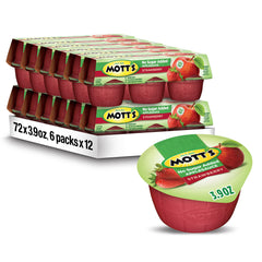 Mott's clear front packaging showing strawberry applesauce cup, convenient portion