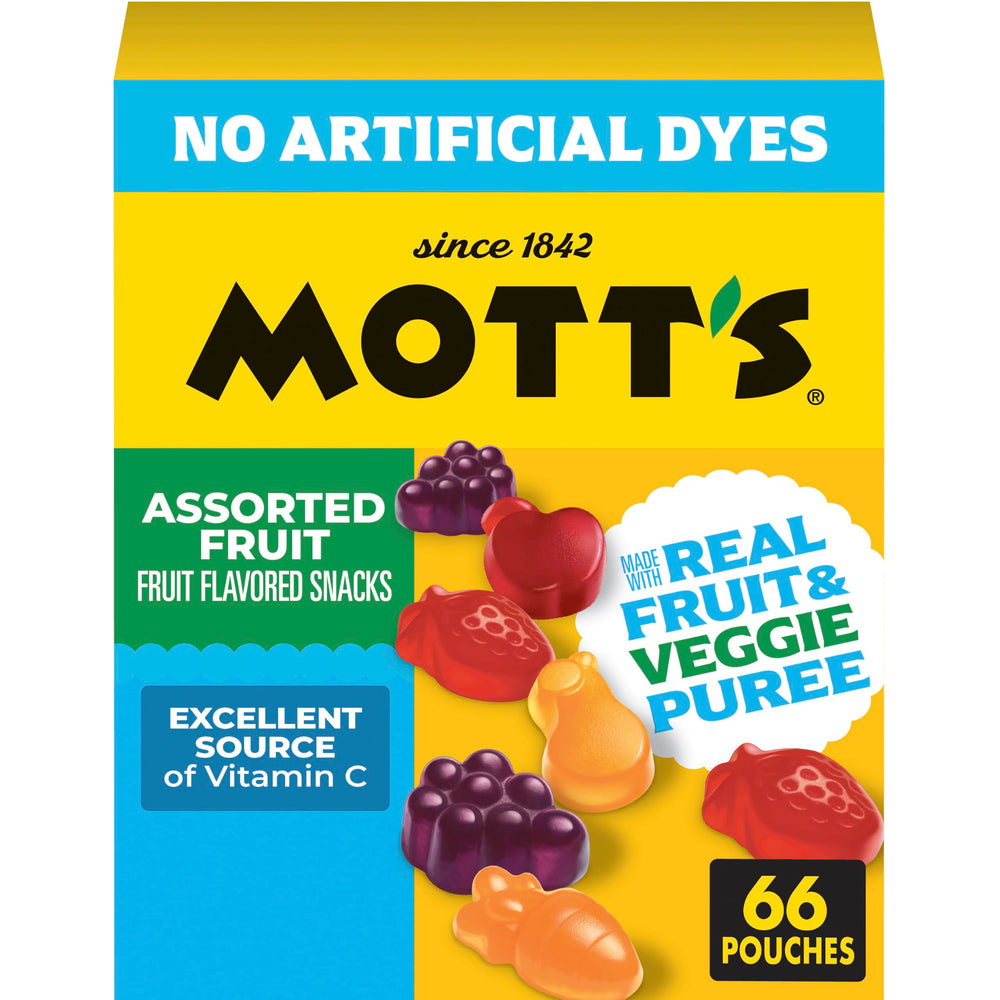 Mott's front box packaging showing 66-count convenience and variety