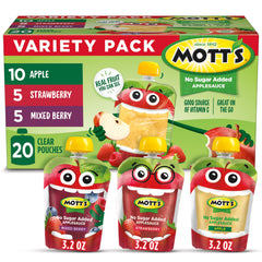 Mott's front packaging showing the 20-pack and variety claim for quick selection