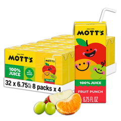 Mott's front pack view showing branding and fruit punch flavor, clear family appeal