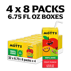Mott's close-up single juice box texture and straw port, convenient single-serve benefit
