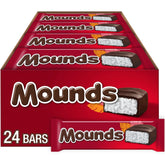 Mounds front box showing 24-count packaging and easy sharing benefit