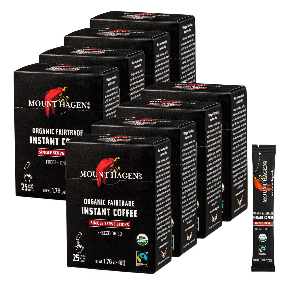 Mount Hagen front packaging showing organic 25-count sticks, convenient for travel
