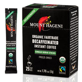 Mount Hagen front packaging showing 25 decaf sticks and organic badge for convenient use