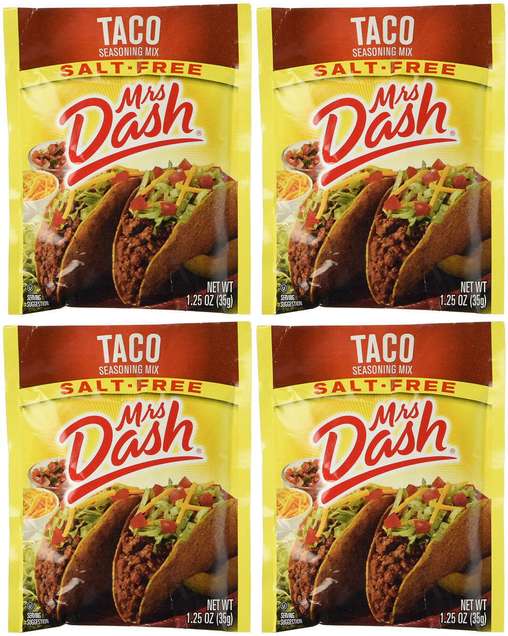 Mrs. Dash front view of four 1.25 oz packets showing packaging and convenience