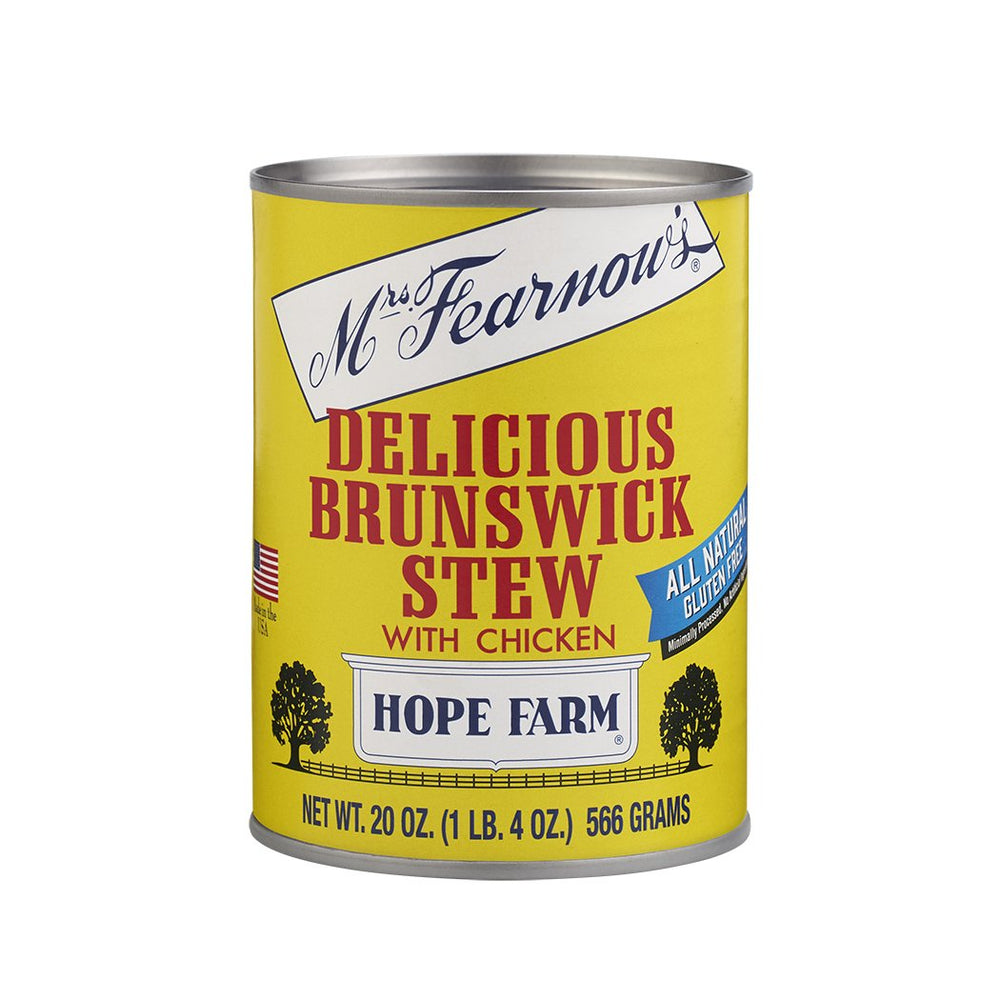 Mrs. Fearnow's front of can showing label and serving suggestion, clear pantry-friendly branding
