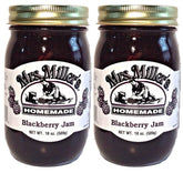 Mrs. Miller's front jar label showing brand and blackberry jam, evokes homemade quality