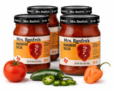 Mrs. Renfro's front packaging showing four 16 oz jars, bold flavor showcased