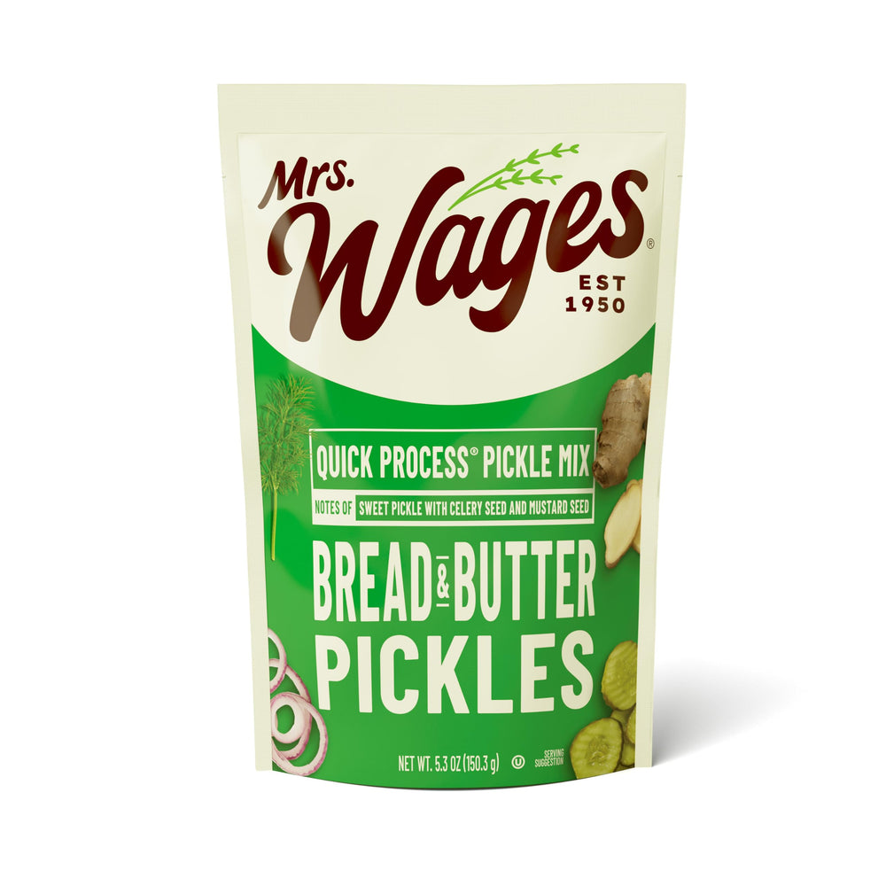 Mrs. Wages front packaging showing value six-packet pack and pickling benefit