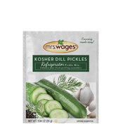 Mrs. Wages front packaging showing 12 pickle mix packets and clear product benefit