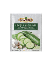 Mrs. Wages box front showing Polish Dill Pickles mix and packet count benefits