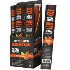 MTN OPS front packaging showing buffalo flavor and protein benefit