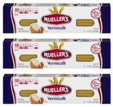 Mueller's front packaging showing three 16 oz bags and clear product window