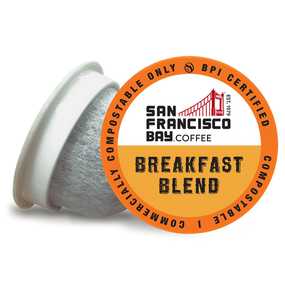Mugs N Coffee SF Bay front packaging showing 72-count and eco benefits
