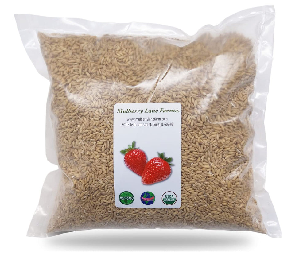 Mulberry Lane Farms front packaging showing organic 5 lb whole oat groats benefit pantry-ready