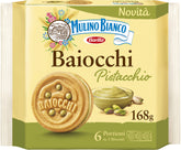mulino bianco pack front showing pistachio Baiocchi and branding for easy recognition