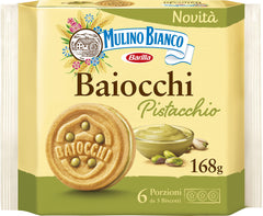 mulino bianco pack front showing pistachio Baiocchi and branding for easy recognition