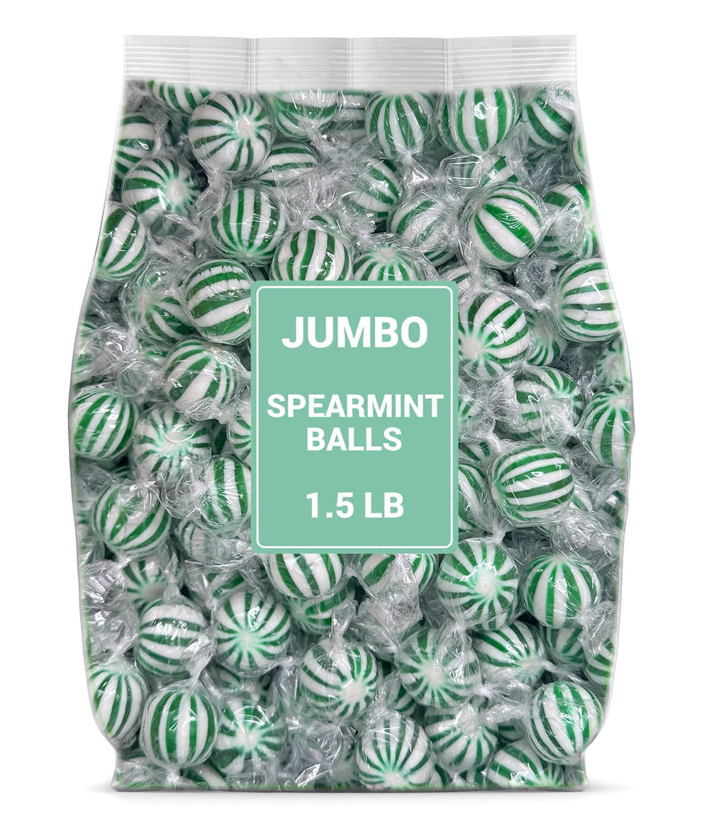 Munchique front packaging showing jumbo spearmint balls and easy sharing