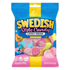 Munchique open bag with mixed candies spilled to show full flavor variety