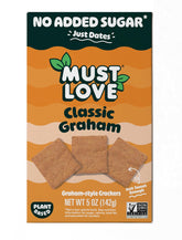 Must Love front pack showing date-sweetened graham crackers and clear branding benefit convenience