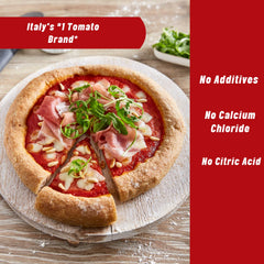 Mutti sauce spread on pizza dough demonstrating effortless application