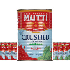 Mutti polpa front can showing label and product name, convenient pantry staple