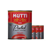 Mutti whole peeled tomatoes front packaging showing brand and fresh look