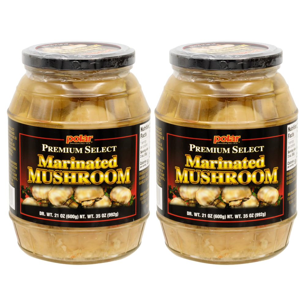 MW Polar front jar packaging showing label and whole mushrooms, clear view for easy selection