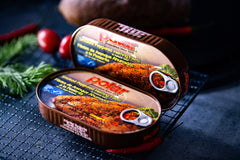 MW Polar open tin with fillets visible, ready-to-eat convenience and rich oil