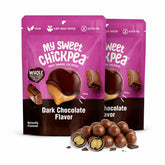 my sweet chickpea front packaging showing dark chocolate two-pack and convenience