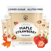 Mylk Labs front packaging showing six maple strawberry oatmeal cups, quick breakfast benefit