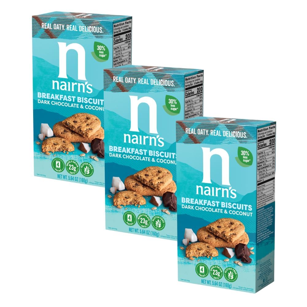 Nairn's front packaging showing chocolate coconut flavor and grab-and-go benefit