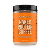 NAKED front packaging showing hazelnut latte powder and serving count for convenience
