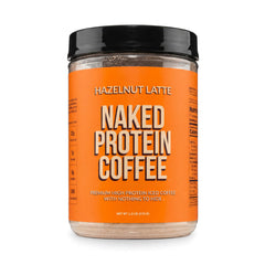 NAKED front packaging showing hazelnut latte powder and serving count for convenience