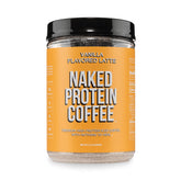 NAKED front packaging showing vanilla latte protein coffee and serving info benefits convenience